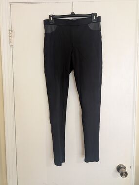 DKNY Jeans Black Ponte Knit Skinny Leggings Faux Leather Trim Pull-On Pants S